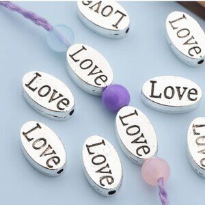 Boho Style LOVE Letter Beads, Zinc Alloy Oval Spacer Beads, 12.5mm  20 pcs